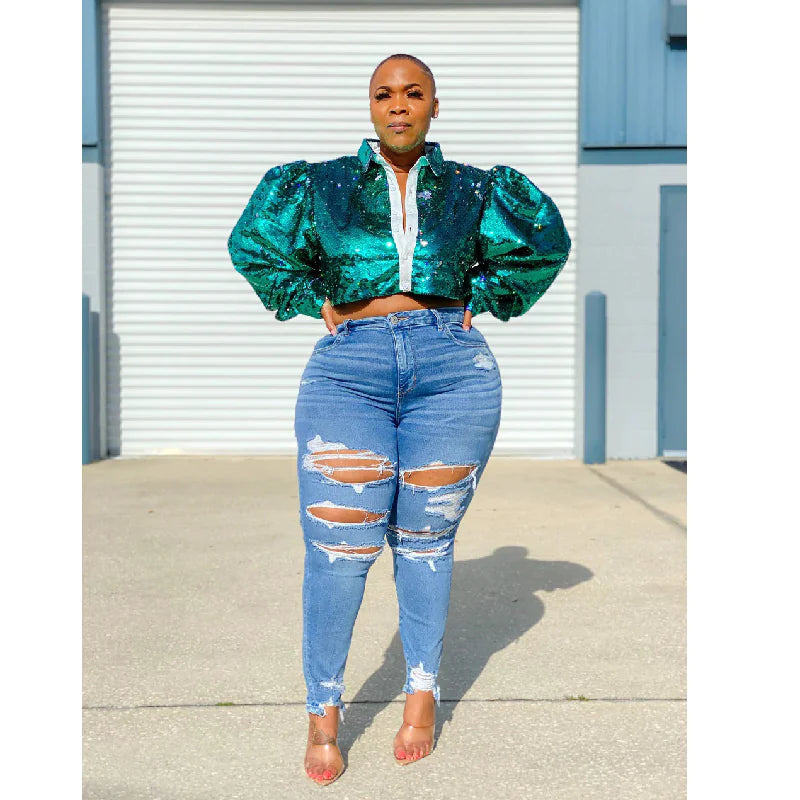 Women’s High-Waist Ripped Denim Jeans